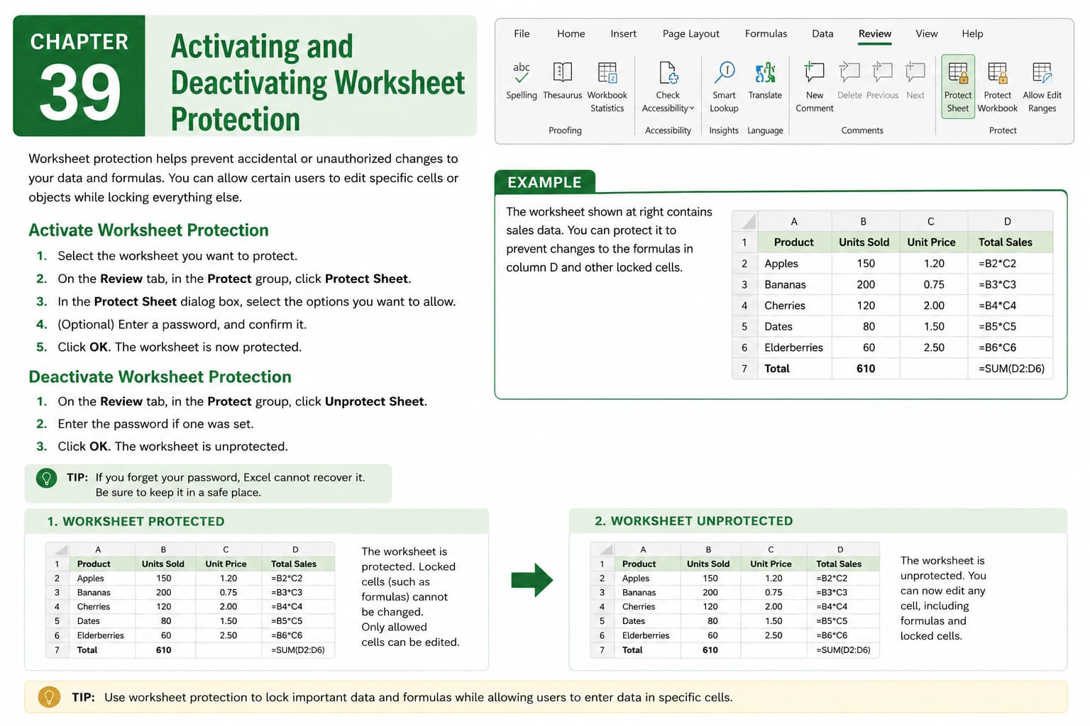 Chapter 39: Activating and Deactivating Worksheet Protection