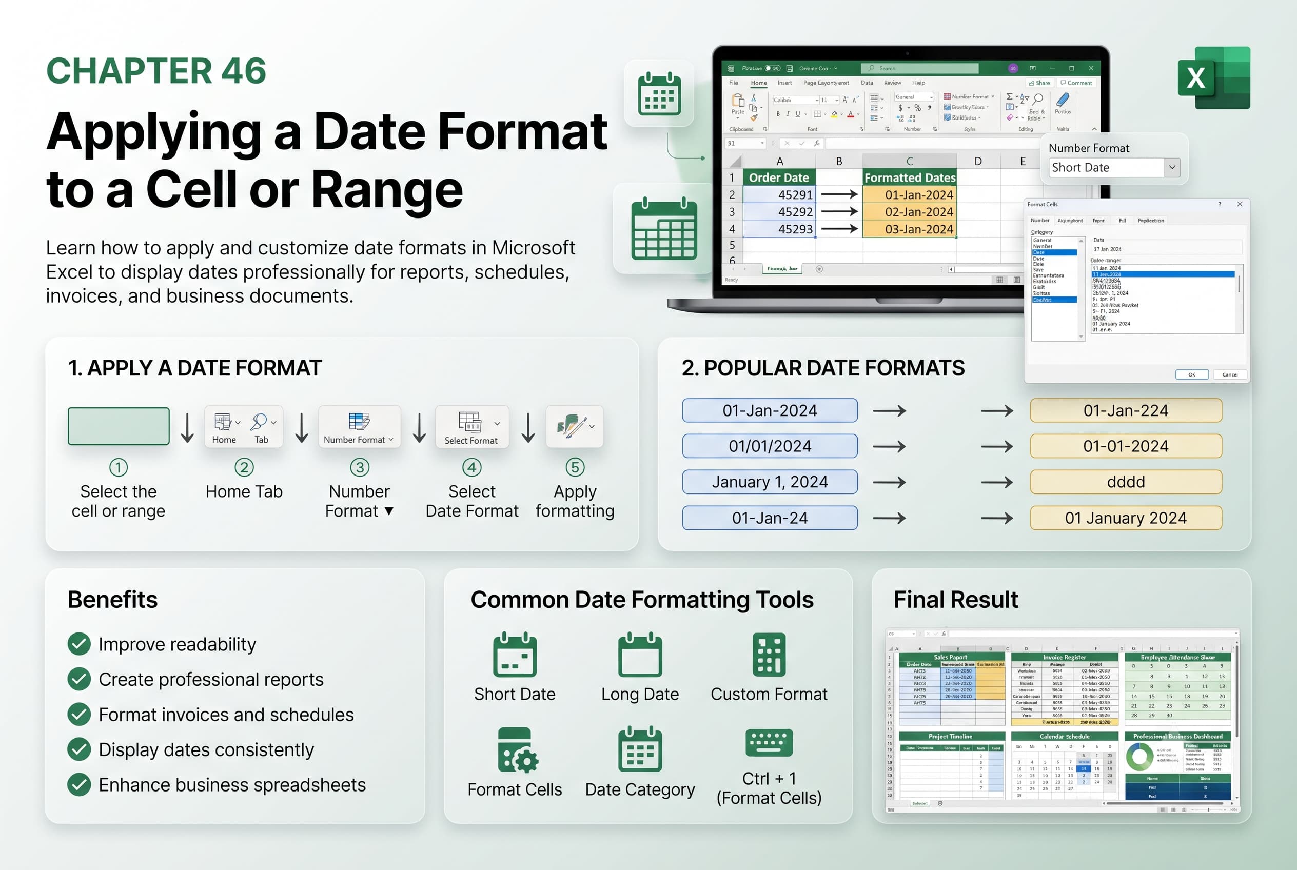 Chapter 46: Applying a Date Format to a Cell or Range