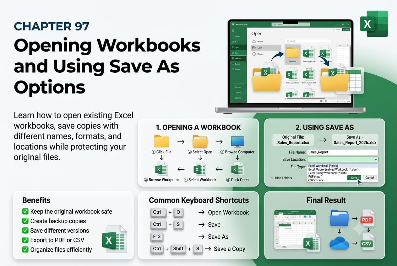 Chapter 97: Opening Workbooks and Using Save As Options