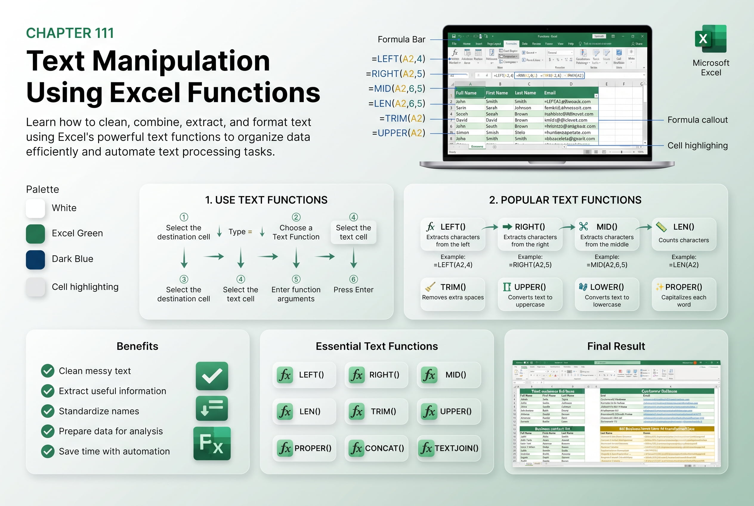 Chapter 111: Text Manipulation Using Excel Functions